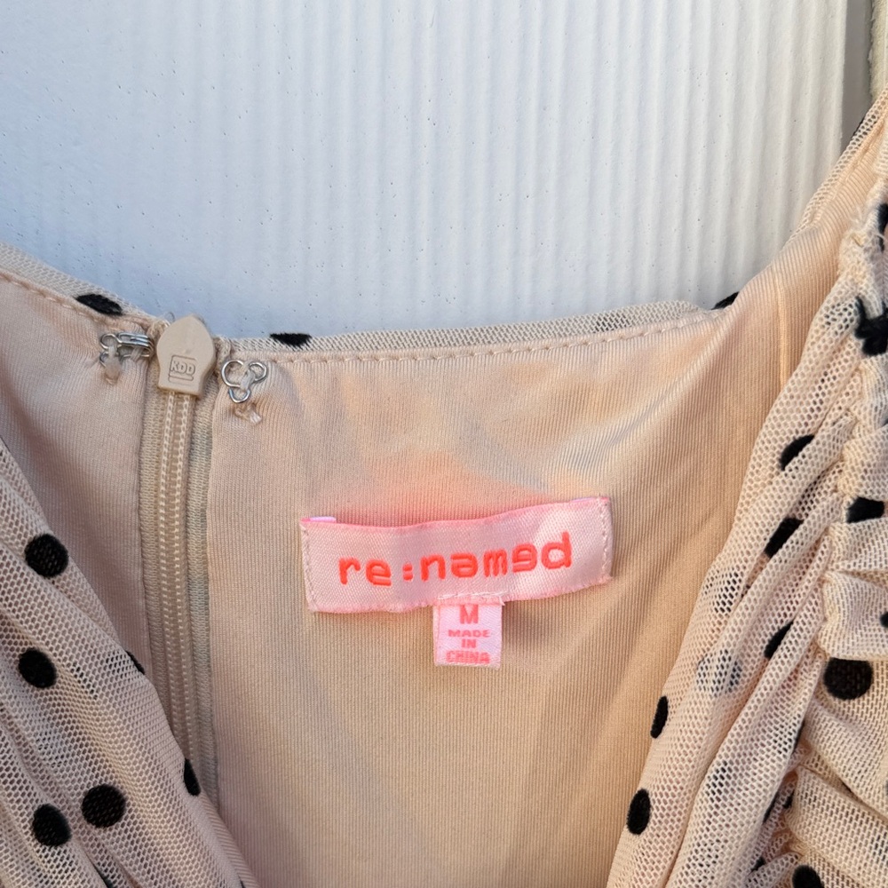 re:named Blush with Black Polka Dot Ruched Puff-Sleeve Mini Dress - Picture 3 of 8